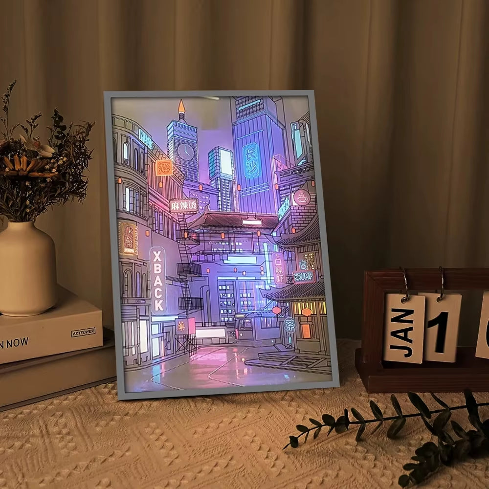 Beautiful City Night View Light Painting Photo Frame