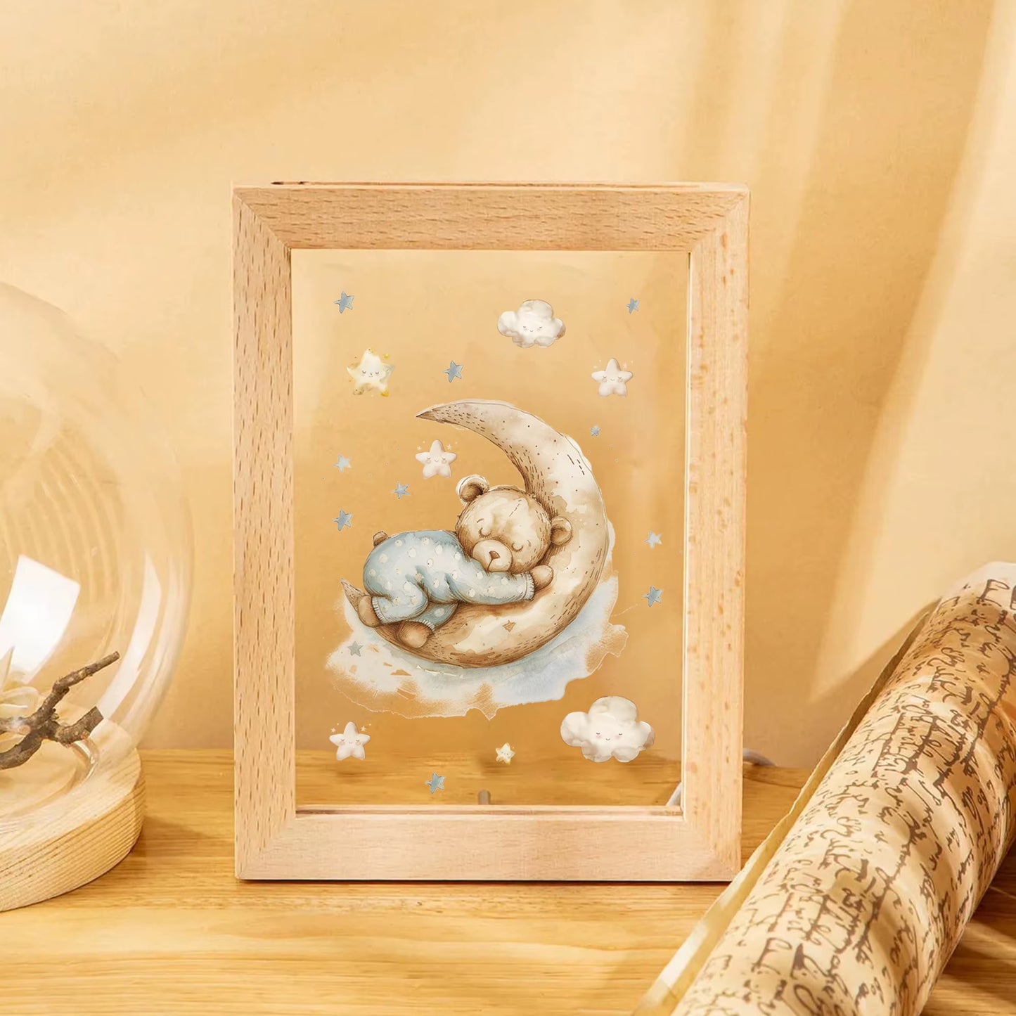 2D Flat Bear LED Wood Photo Frame