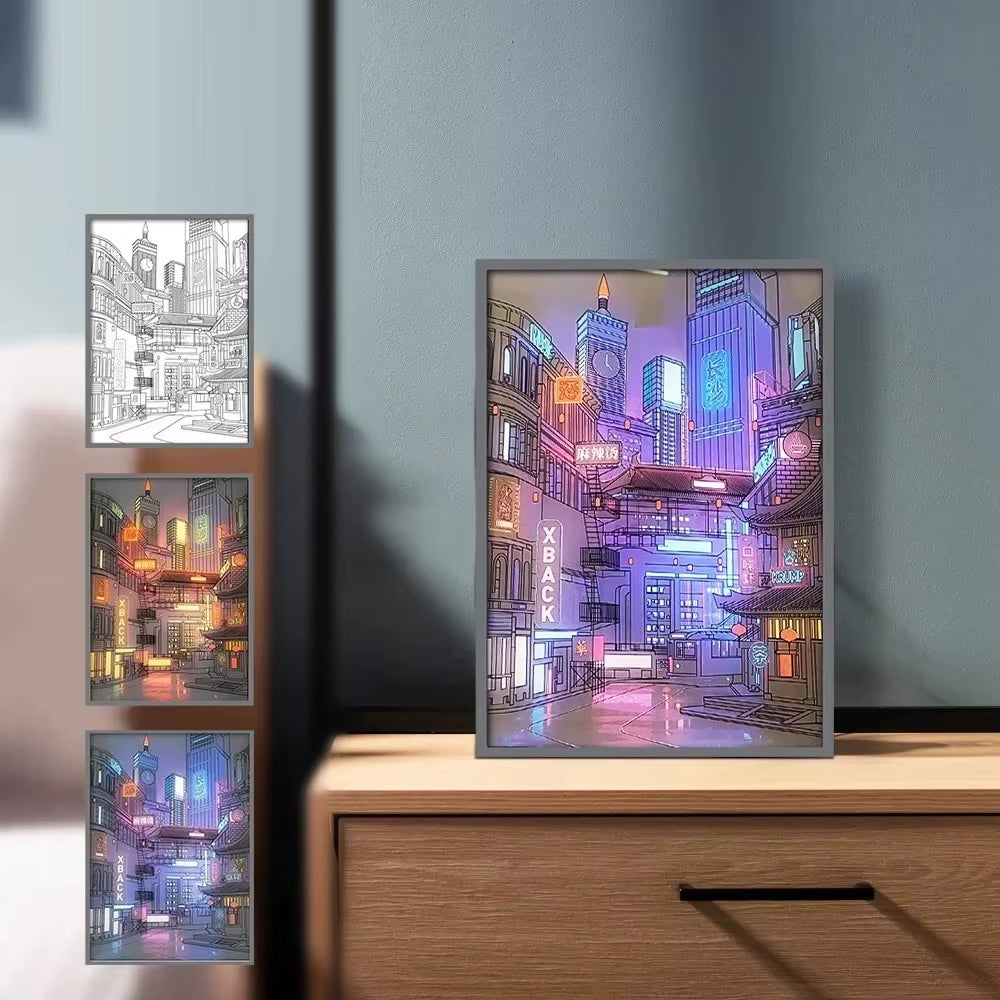 Beautiful City Night View Light Painting Photo Frame