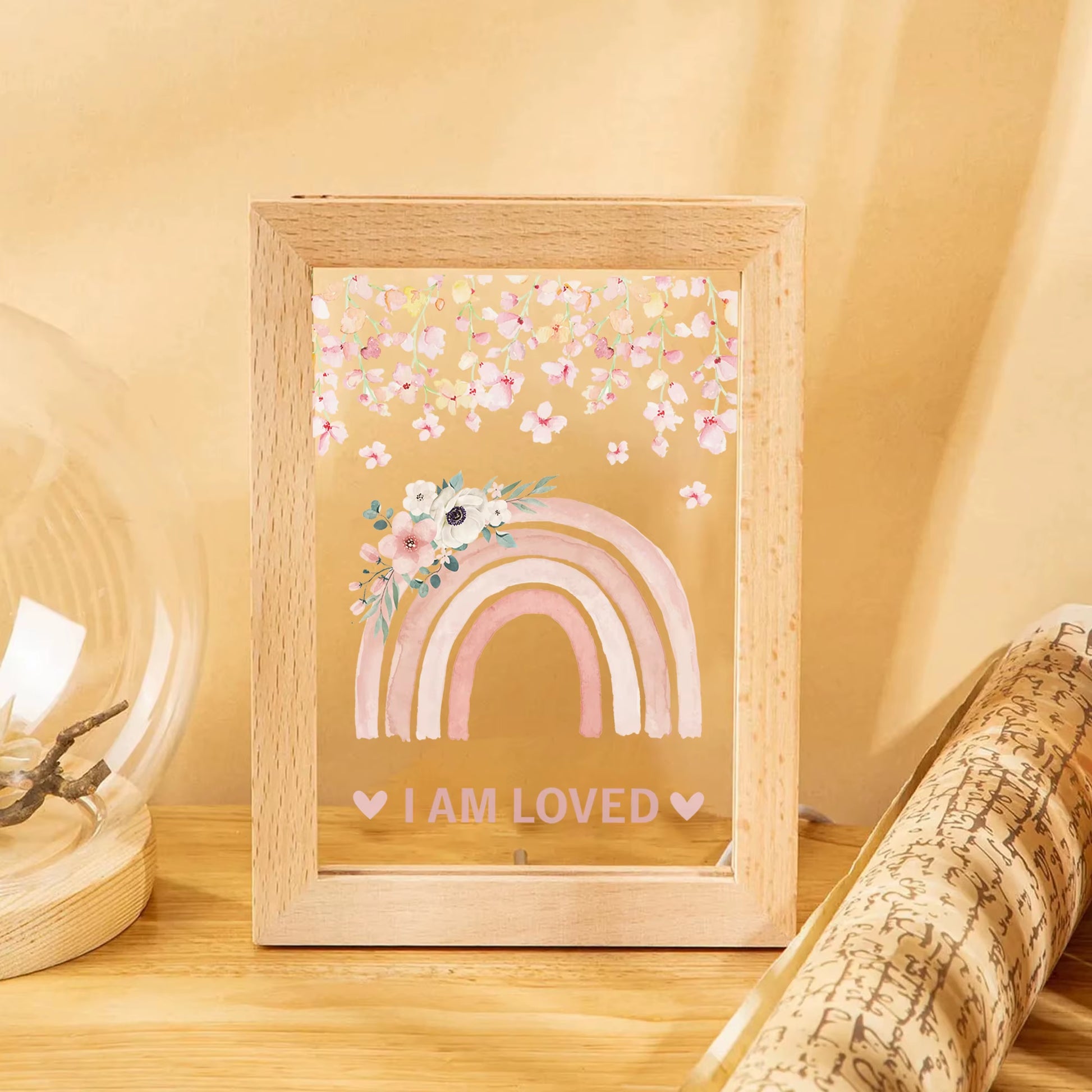 2D Flat Flower Rainbow LED Wood Photo Frame