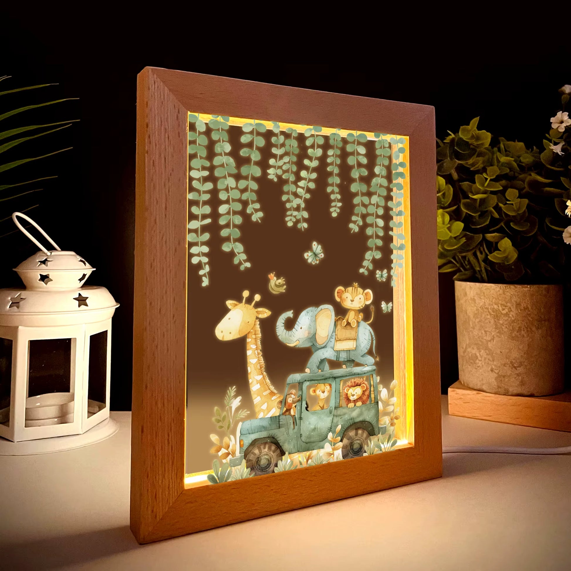 2D Flat Animal LED Wood Photo Frame
