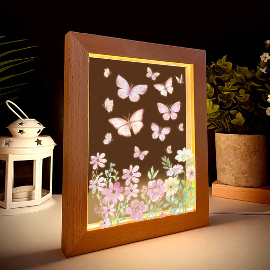 2D Flat Butterfly Bush LED Wood Photo Frame