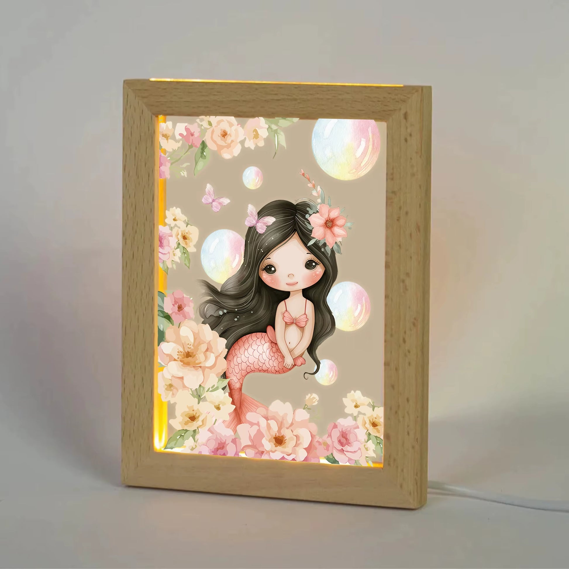 2D Flat Mermaid LED Wood Photo Frame
