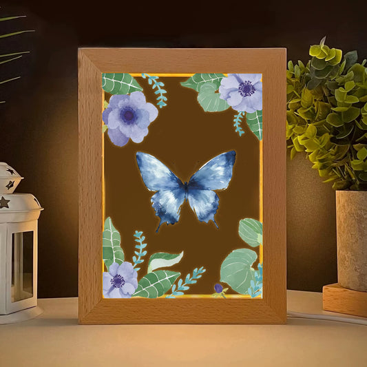 2D Flat Blue Butterfly LED Wood Photo Frame