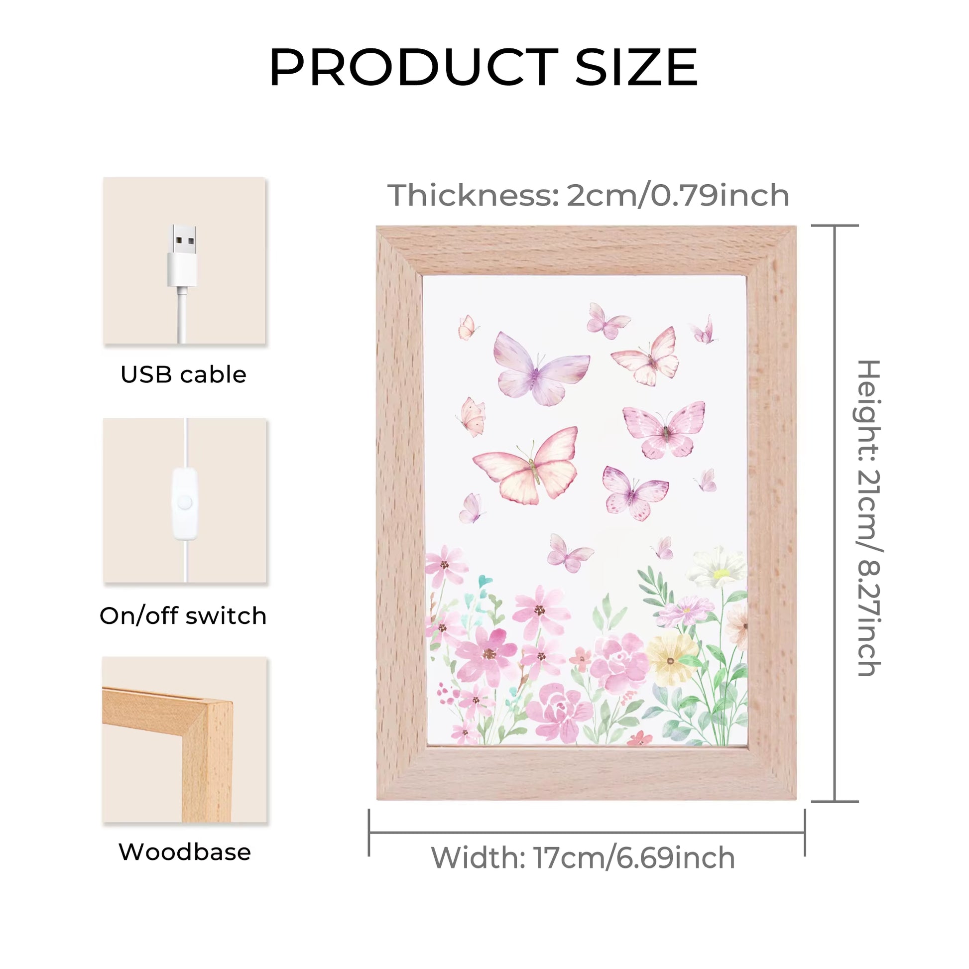 2D Flat Butterfly Bush LED Wood Photo Frame