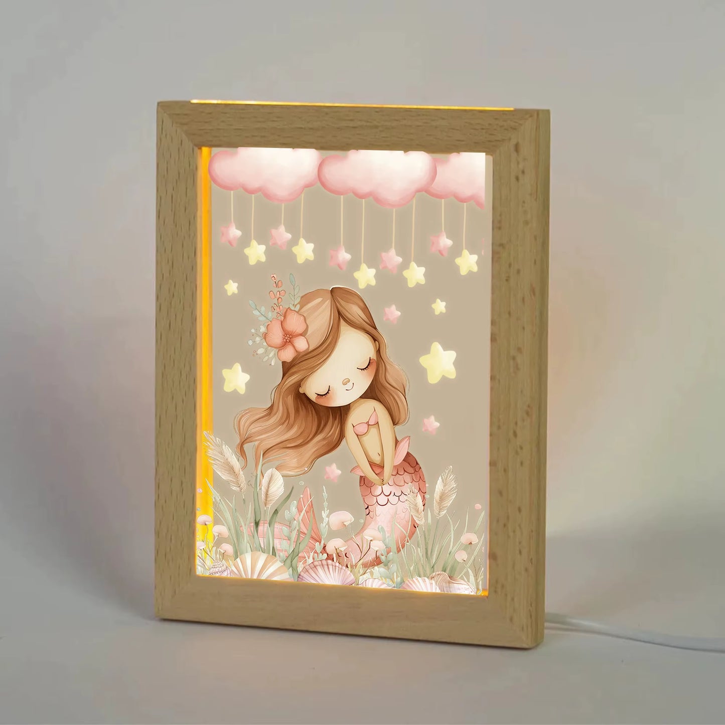 2D Flat Dream Mermaid LED Wood Photo Frame
