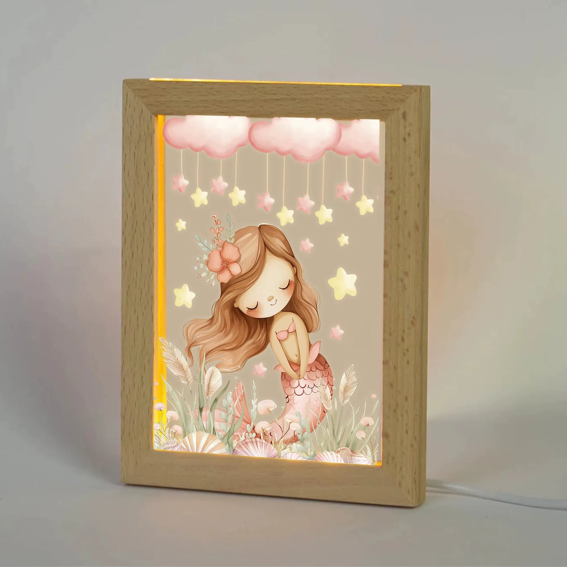 2D Flat Dream Mermaid LED Wood Photo Frame
