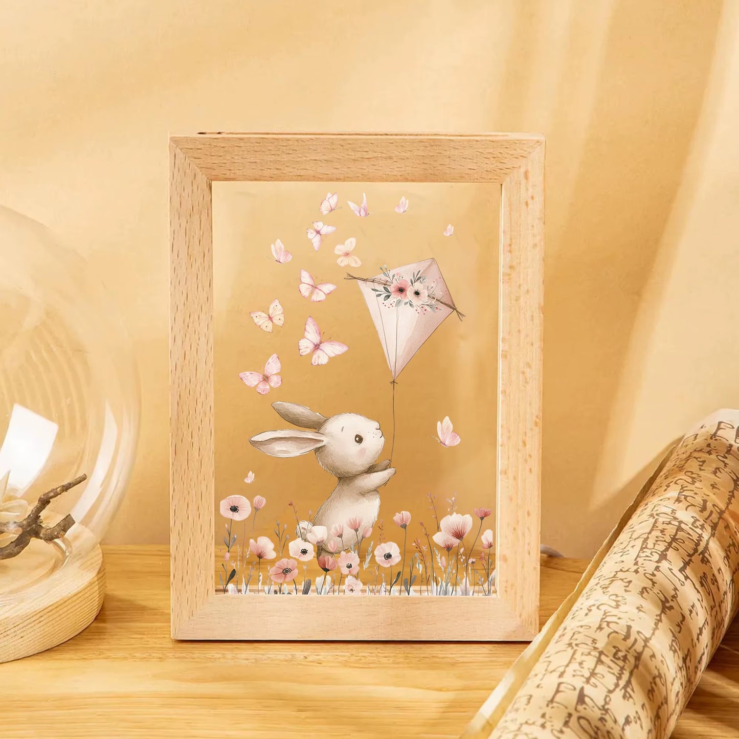 2D Flat Rabbit LED Wood Photo Frame
