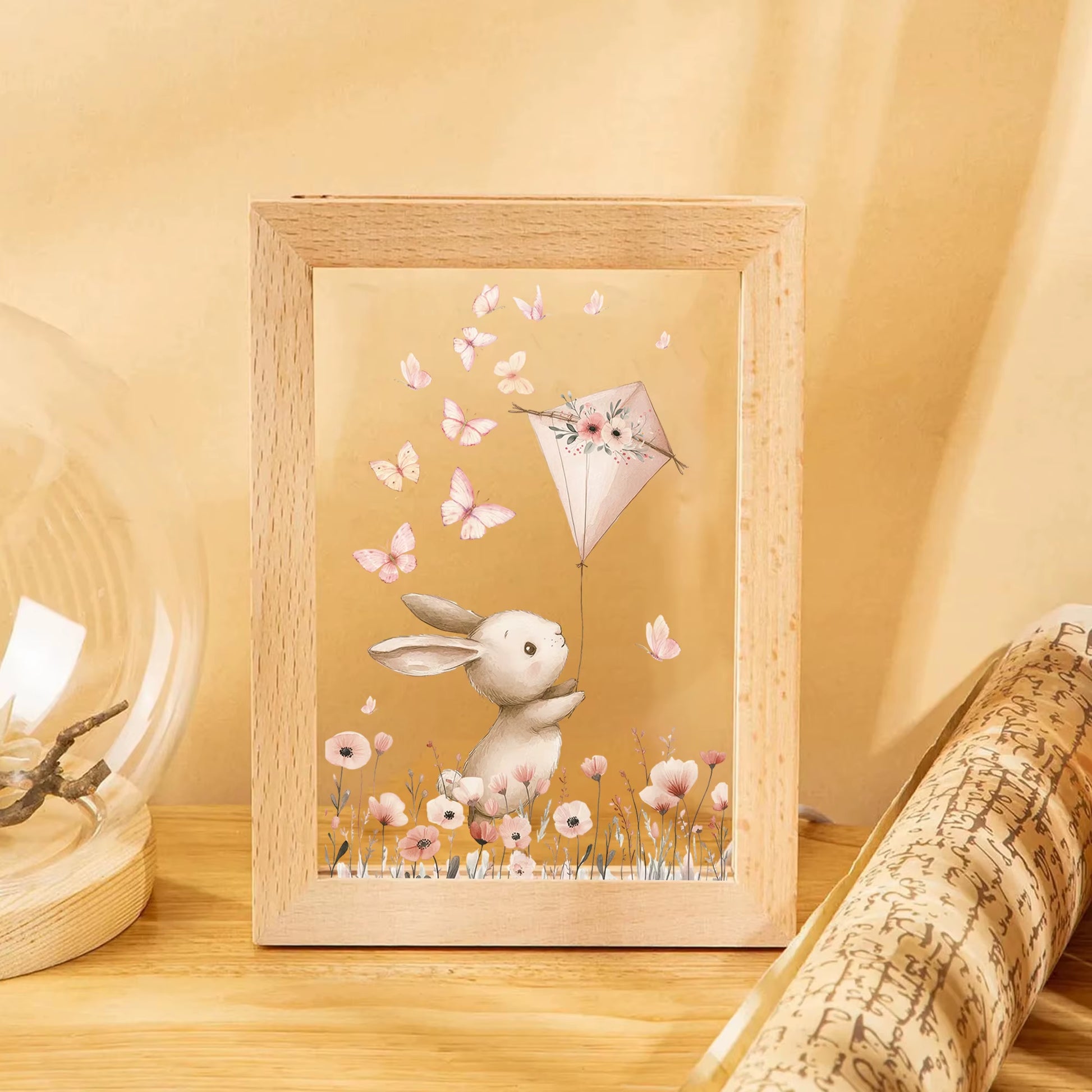 2D Flat Rabbit LED Wood Photo Frame