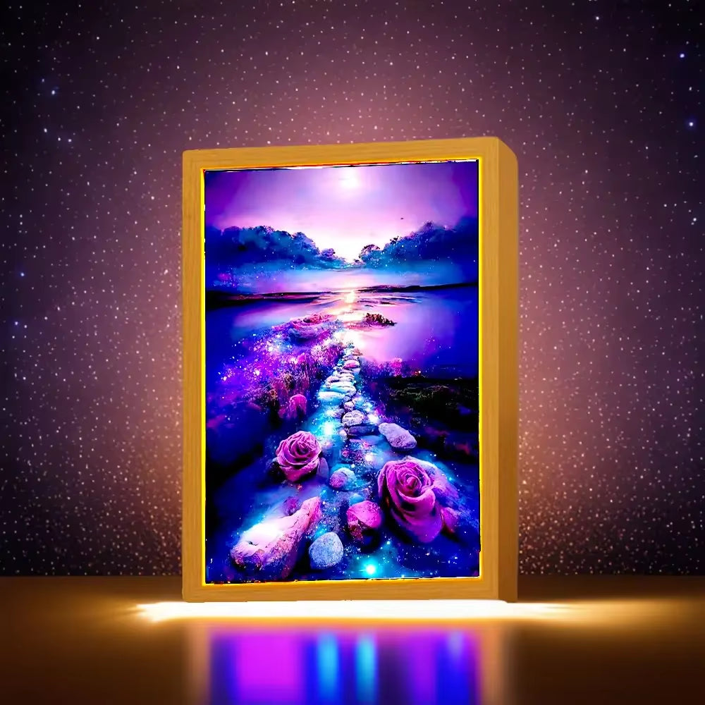 Modern Landscape LED Light Painting Wood Photo Frame