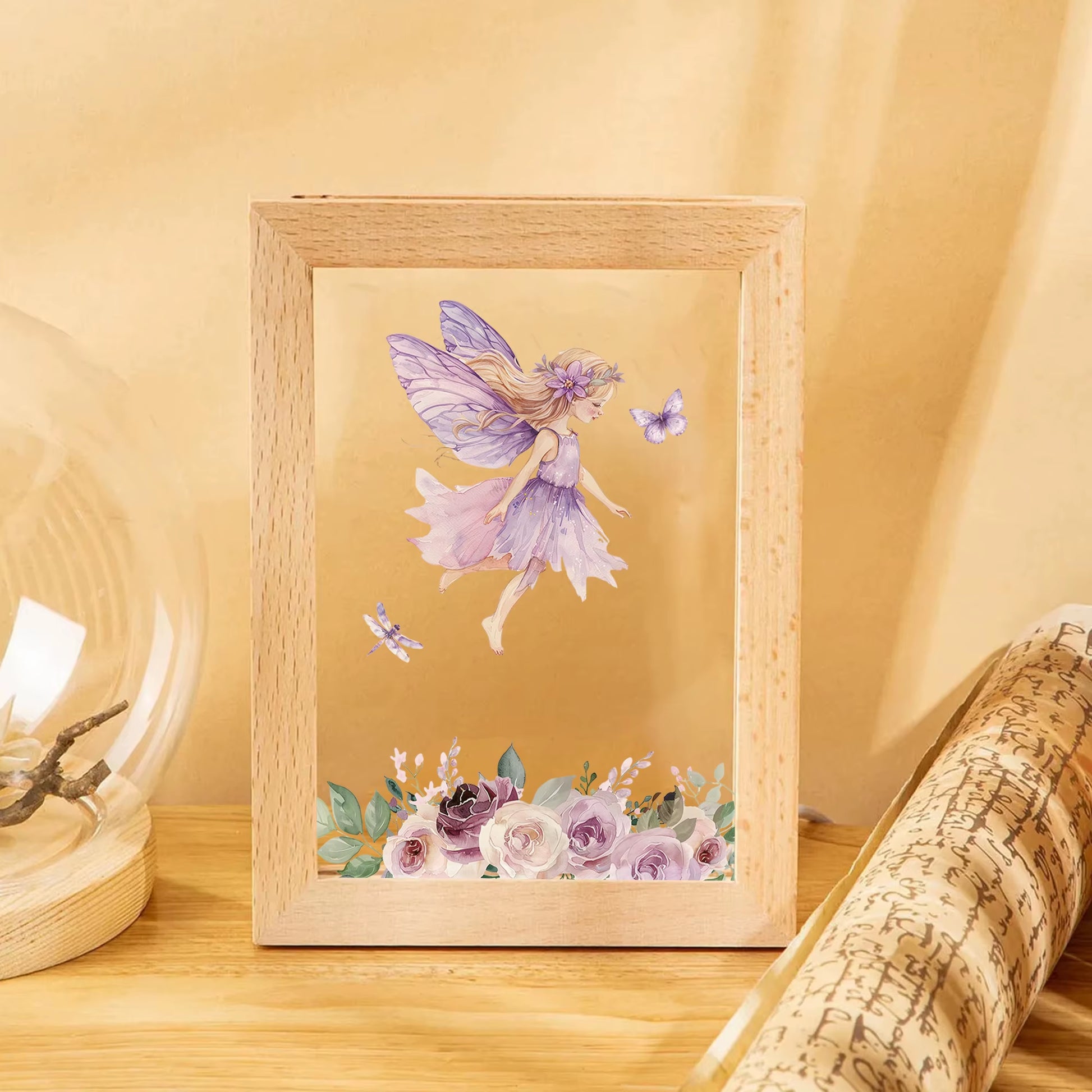 2D Flat Purple Fairy LED Wood Photo Frame