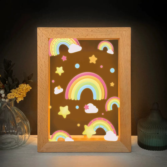 2D Flat Star Rainbow LED Wood Photo Frame