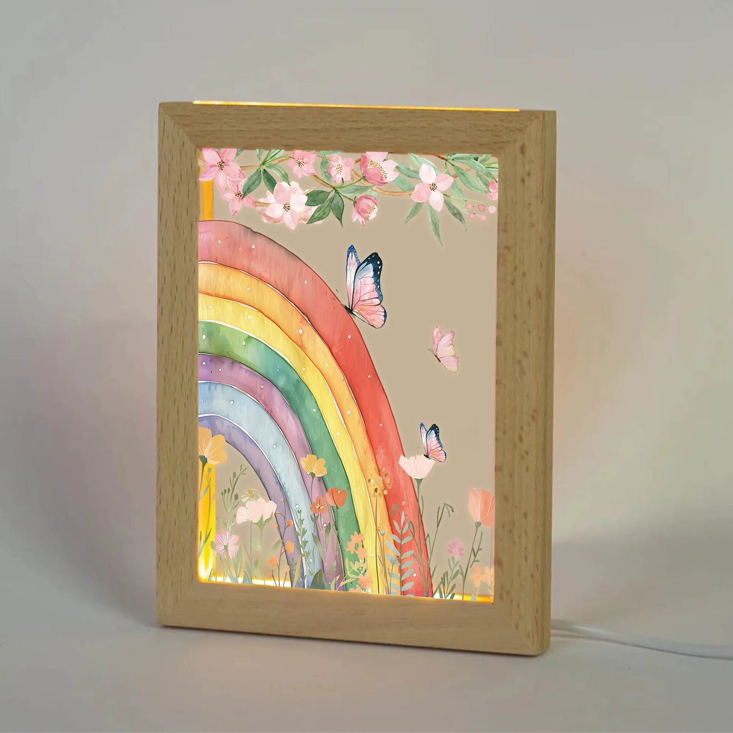 2D Flat Butterfly Flower LED Wood Photo Frame