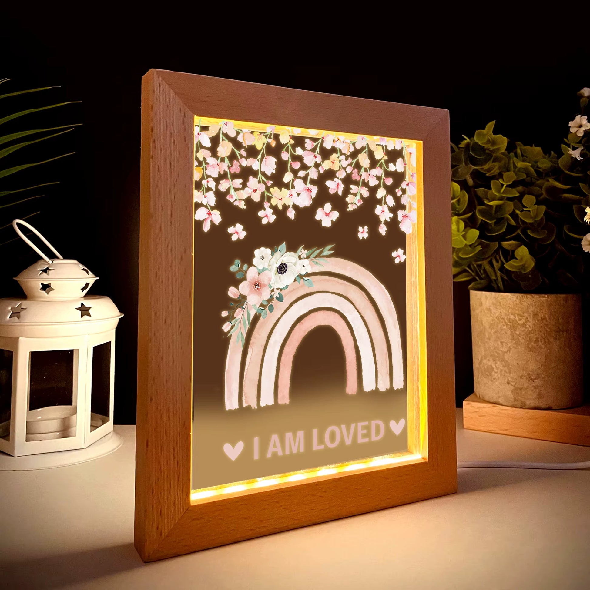 2D Flat Flower Rainbow LED Wood Photo Frame