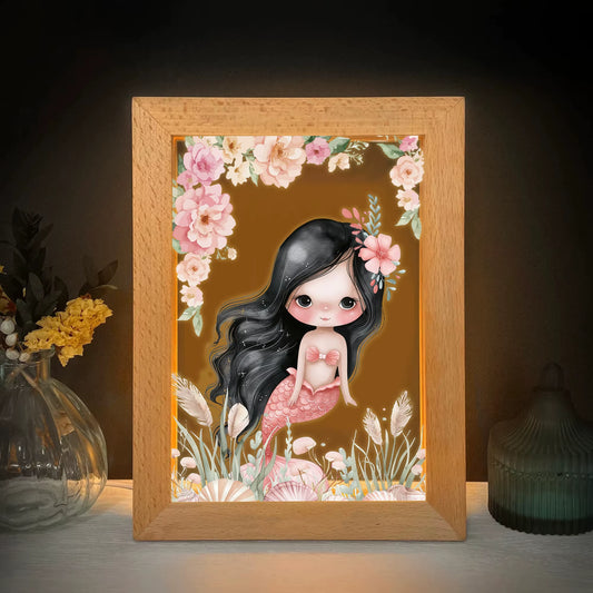 2D Flat Pink Mermaid LED Wood Photo Frame