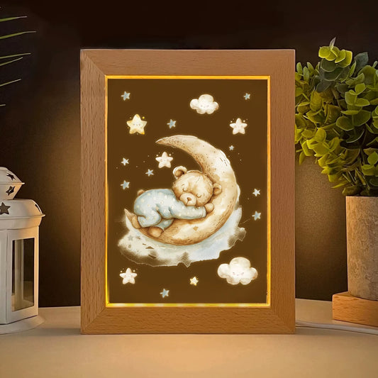 2D Flat Bear LED Wood Photo Frame