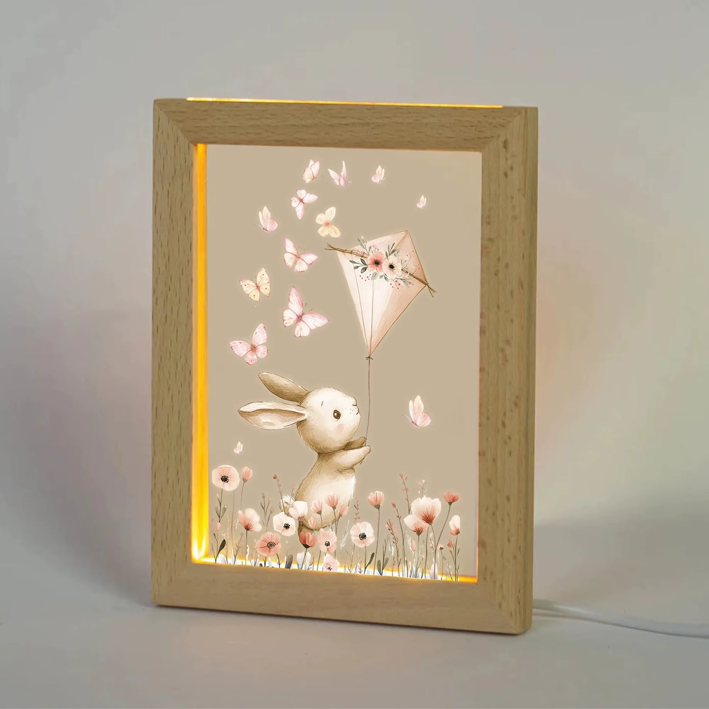 2D Flat Rabbit LED Wood Photo Frame