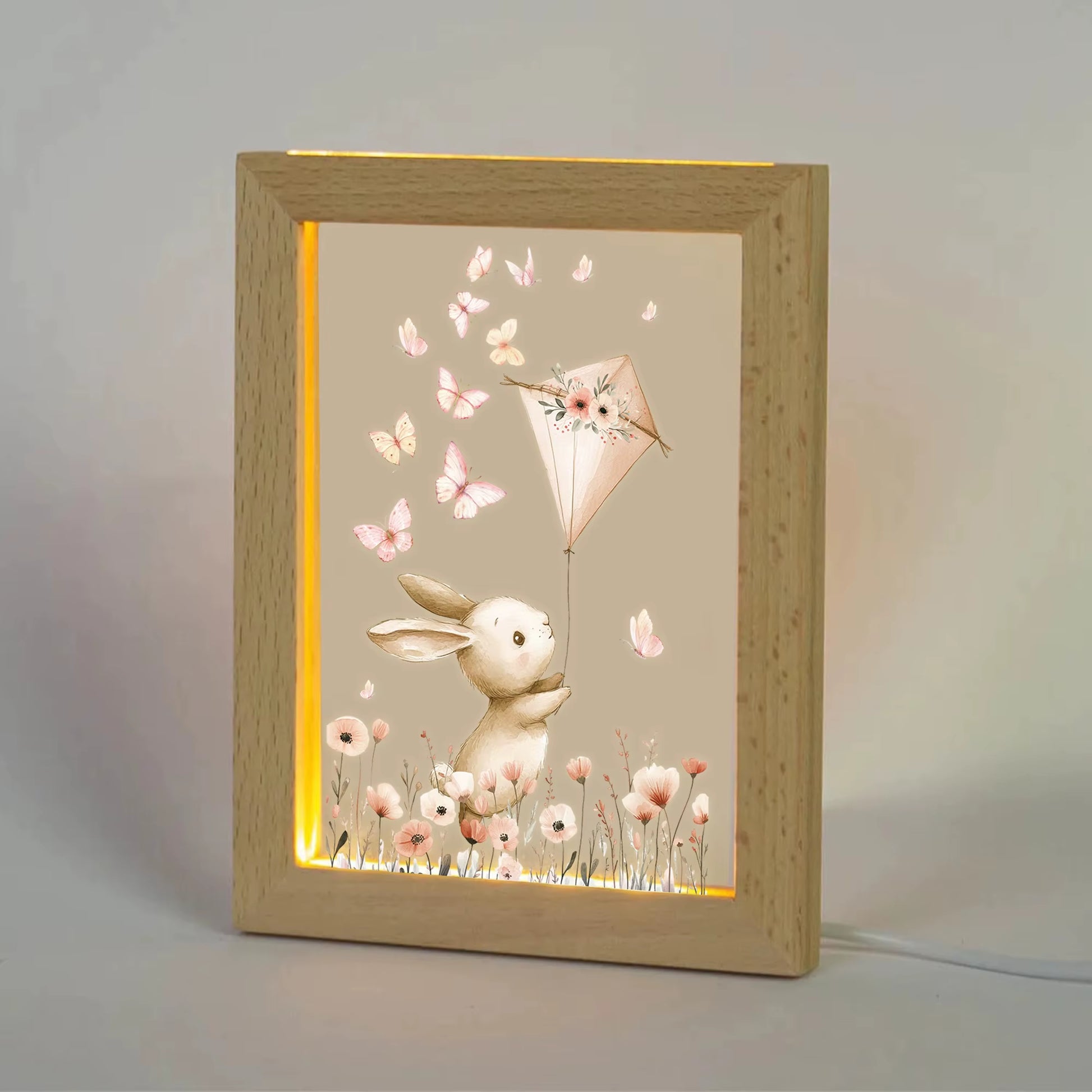 2D Flat Rabbit LED Wood Photo Frame