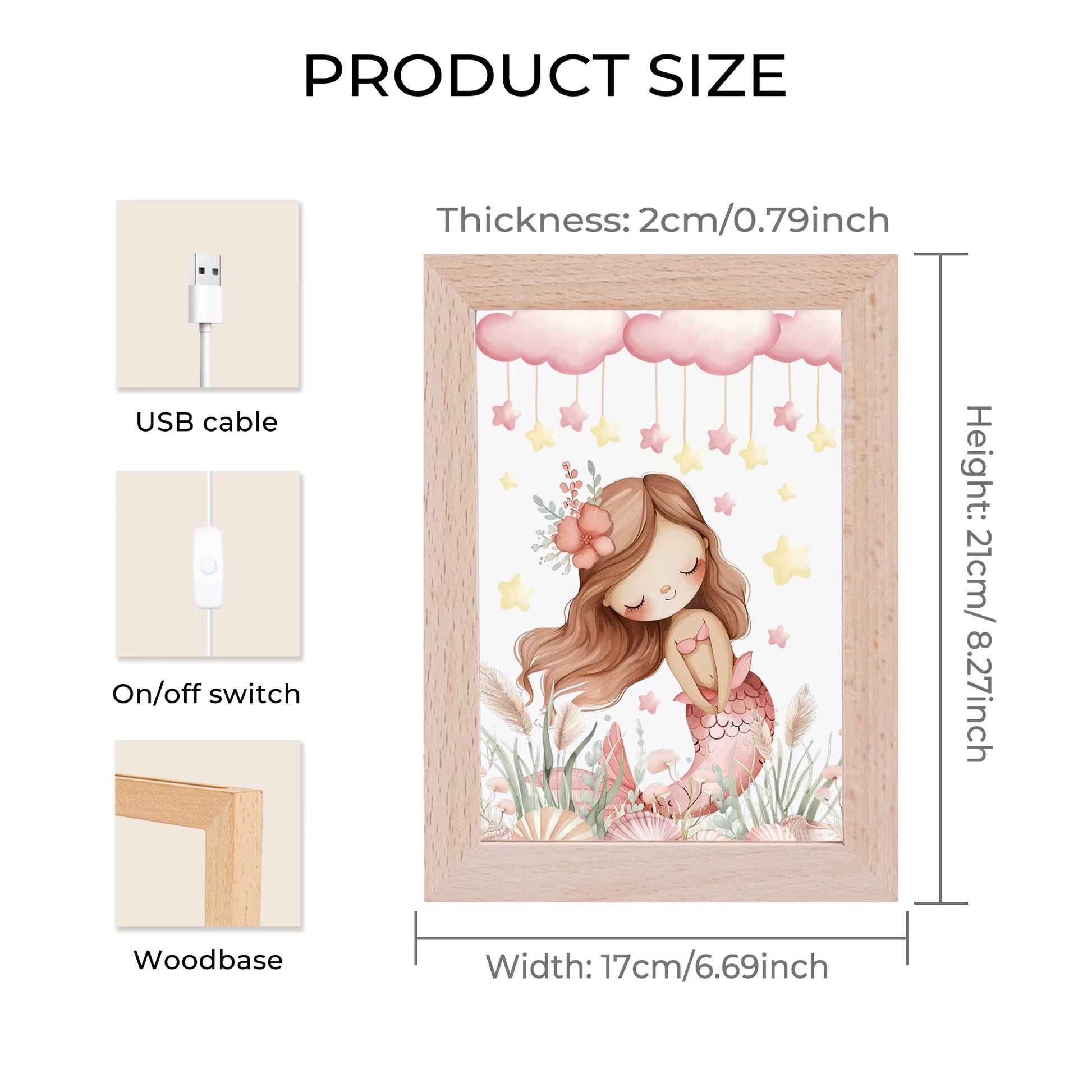 2D Flat Dream Mermaid LED Wood Photo Frame