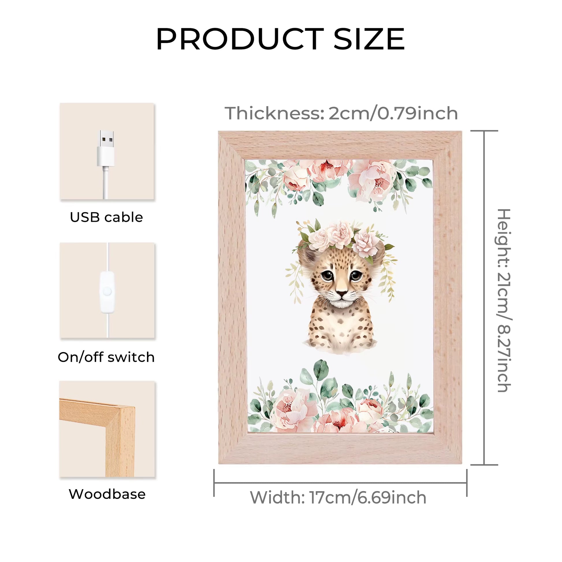 2D Flat Leopard LED Wood Photo Frame