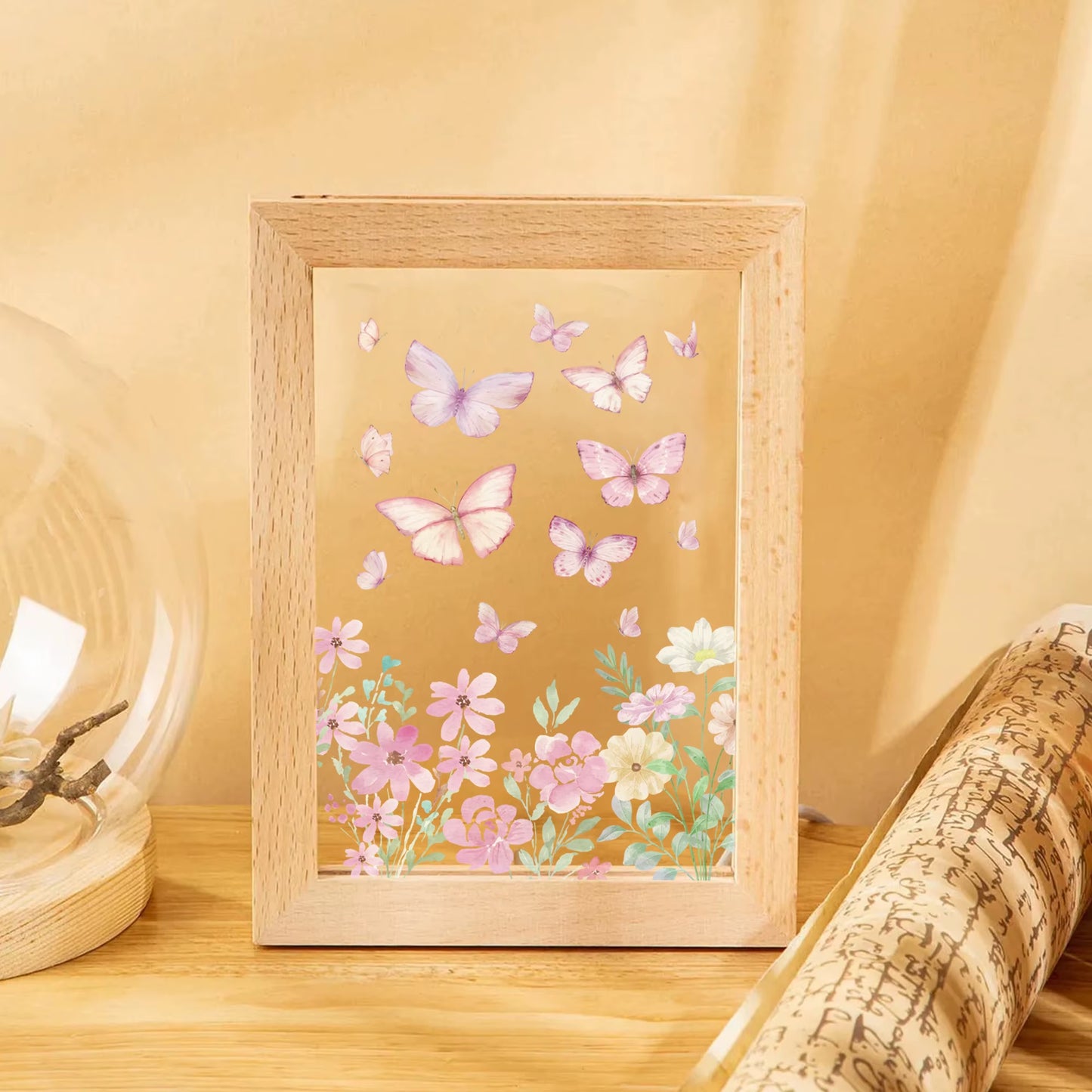 2D Flat Butterfly Bush LED Wood Photo Frame