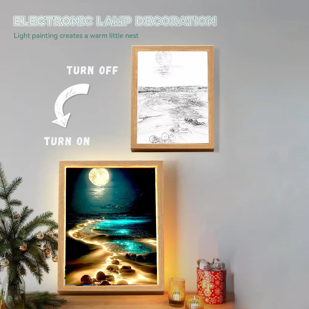 Modern Landscape LED Light Painting Wood Photo Frame