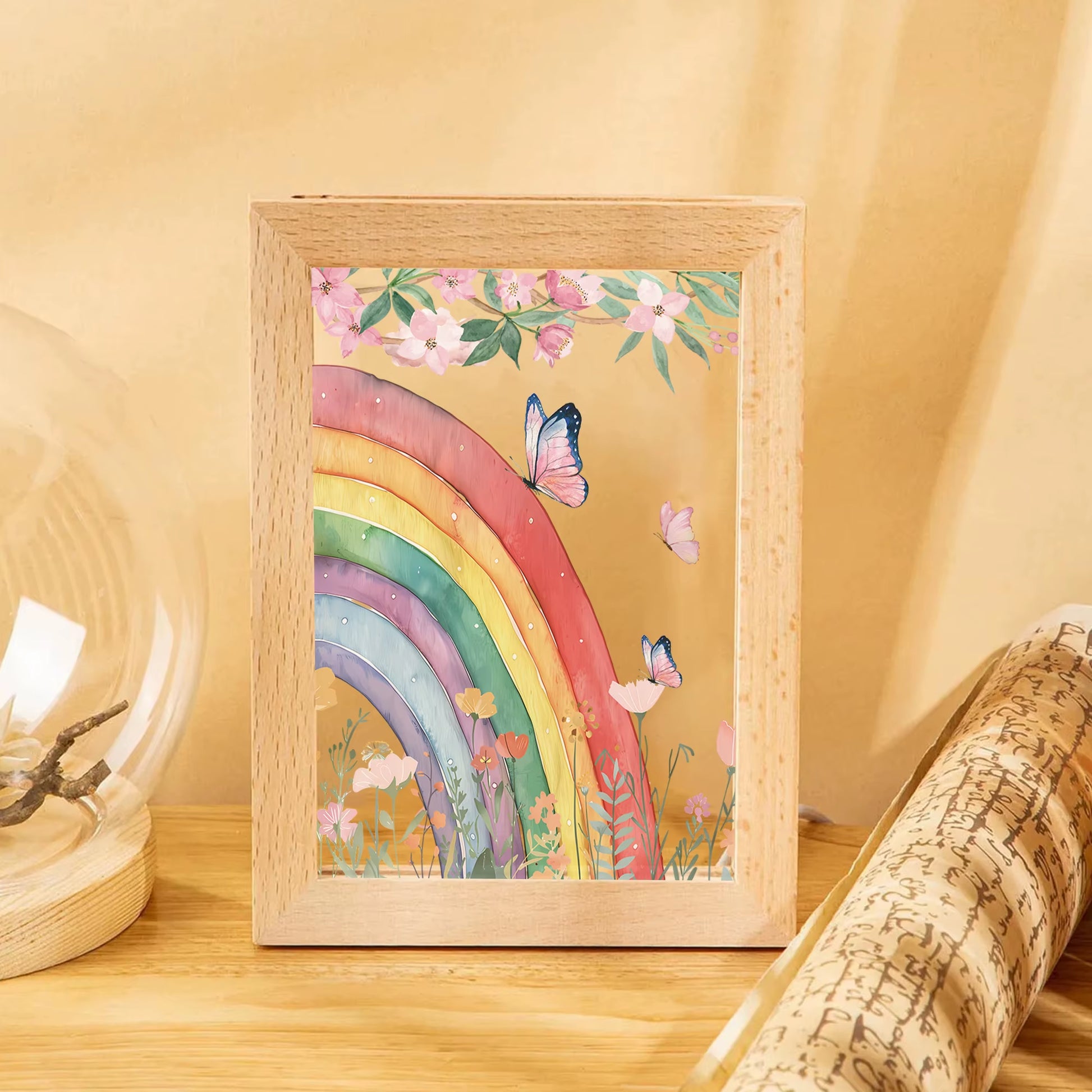 2D Flat Butterfly Flower LED Wood Photo Frame