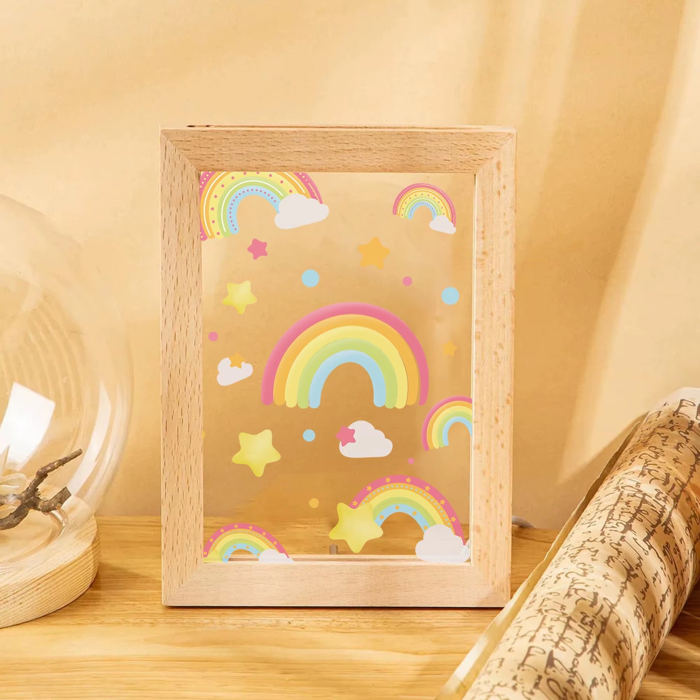 2D Flat Star Rainbow LED Wood Photo Frame