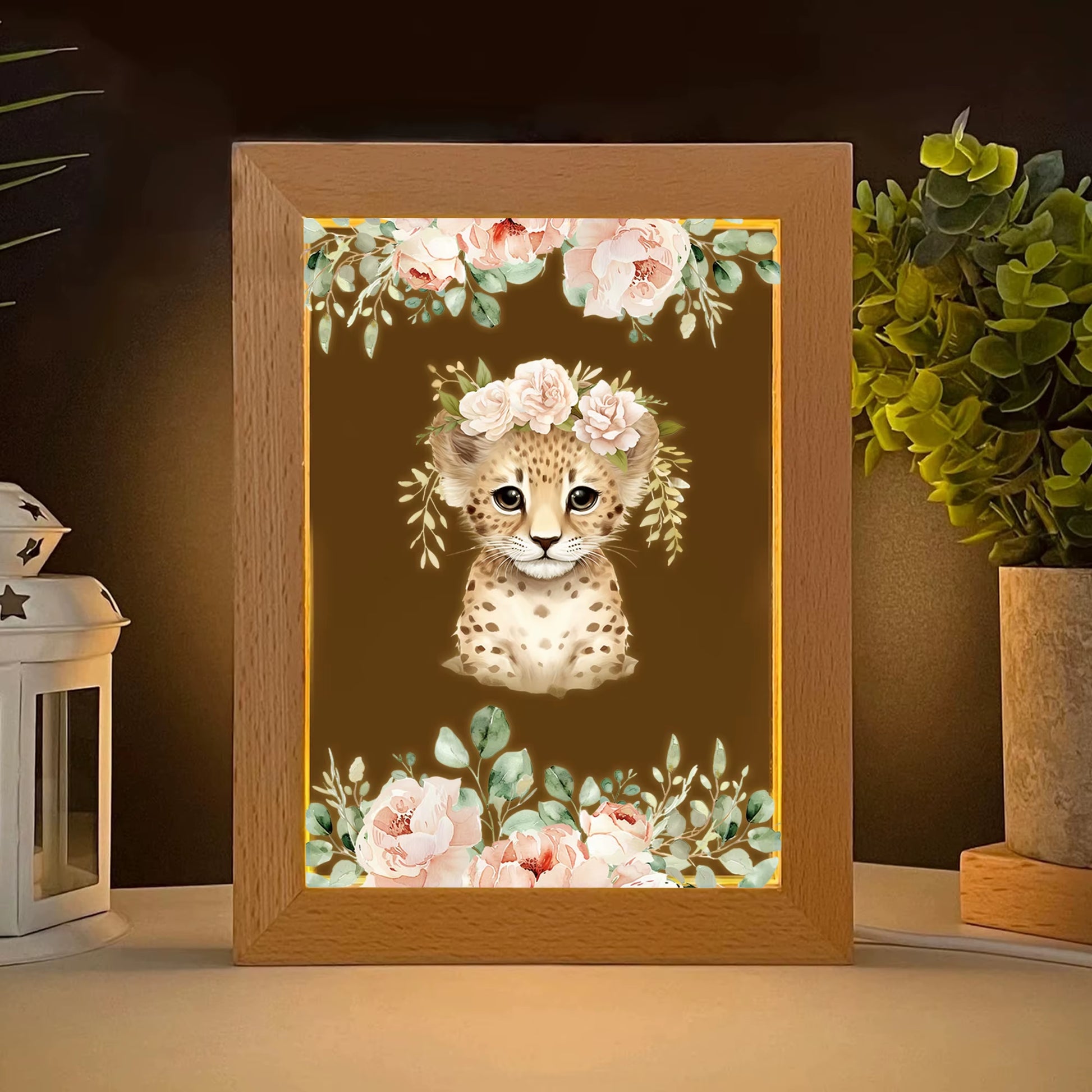 2D Flat Leopard LED Wood Photo Frame