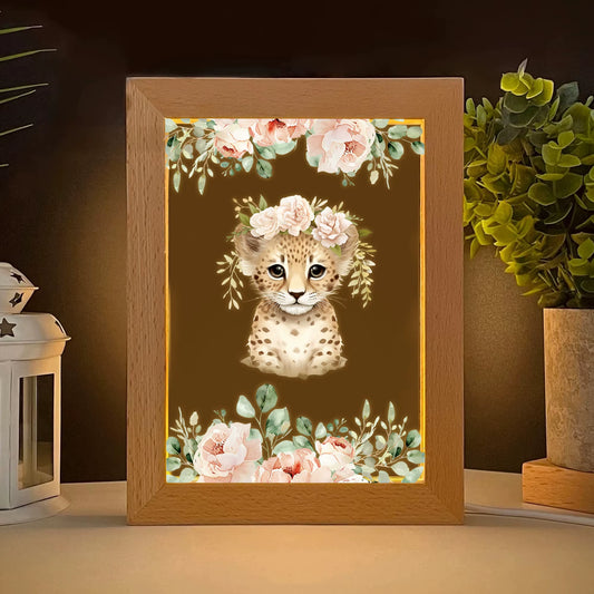 2D Flat Leopard LED Wood Photo Frame