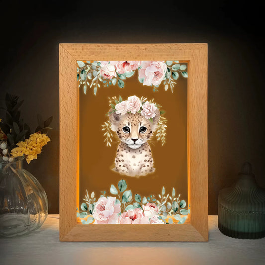 2D Flat Leopard LED Wood Photo Frame