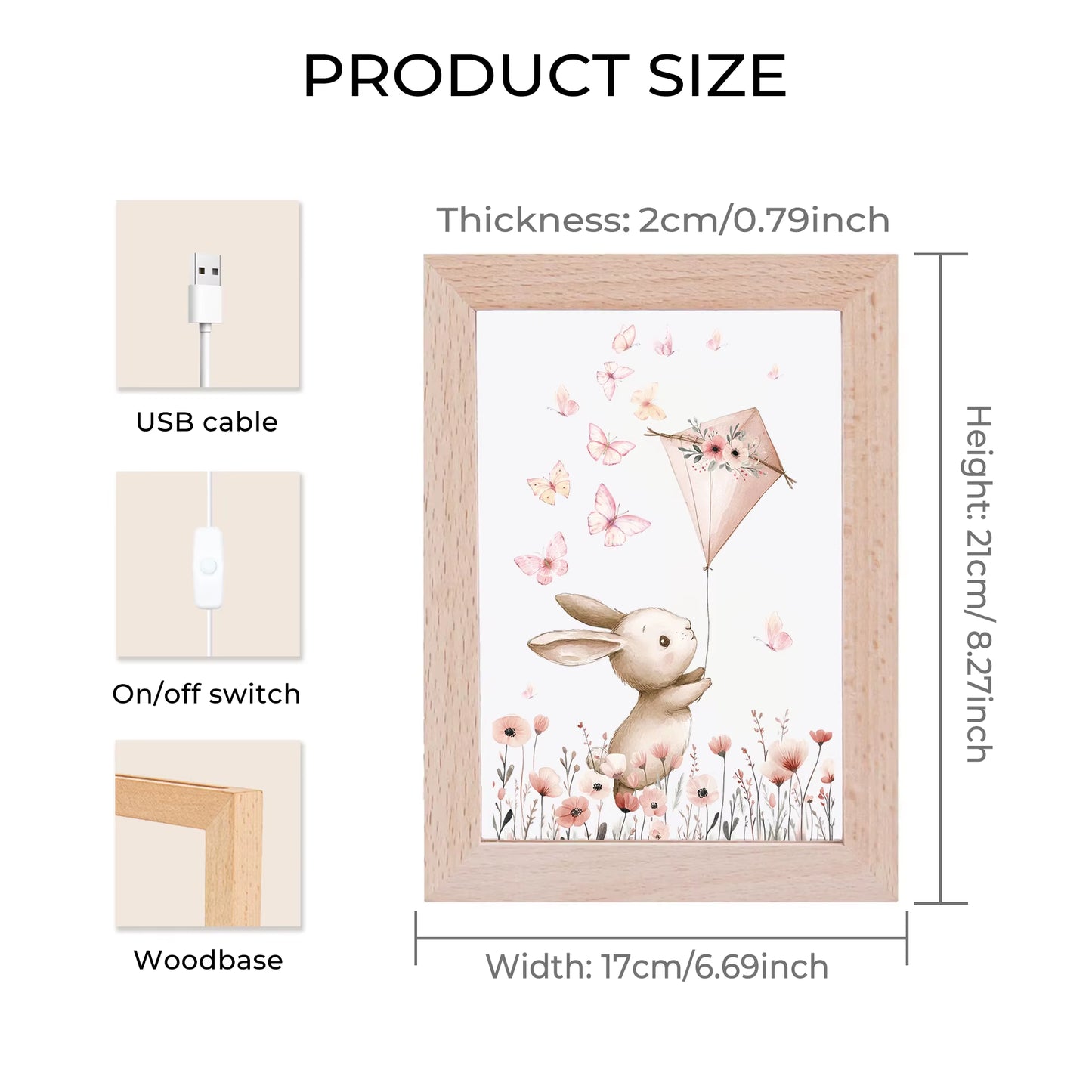 2D Flat Rabbit LED Wood Photo Frame