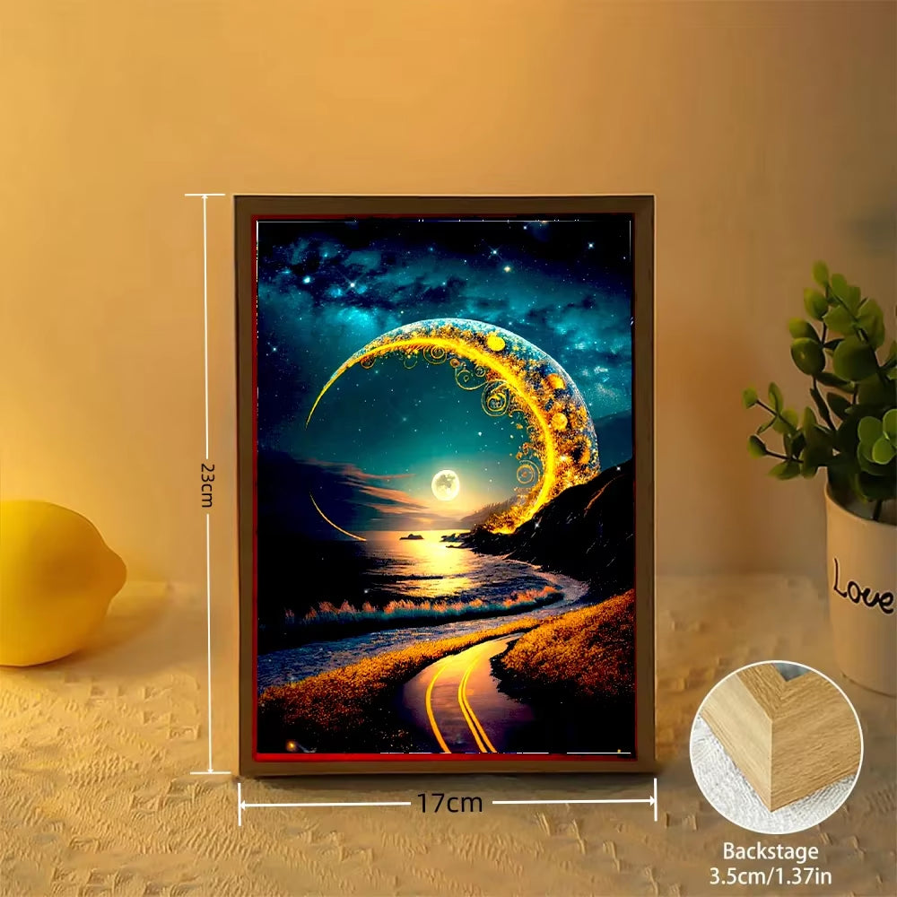 Modern Landscape LED Light Painting Wood Photo Frame
