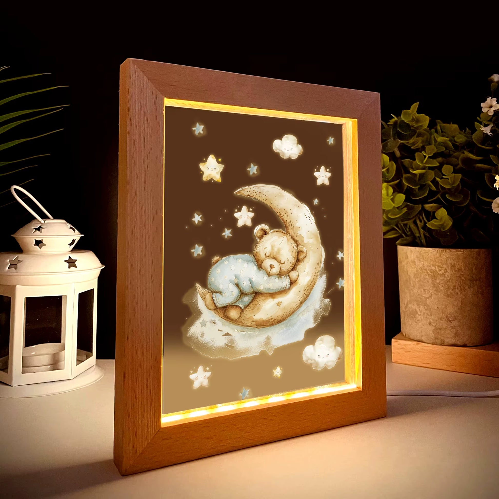 2D Flat Bear LED Wood Photo Frame