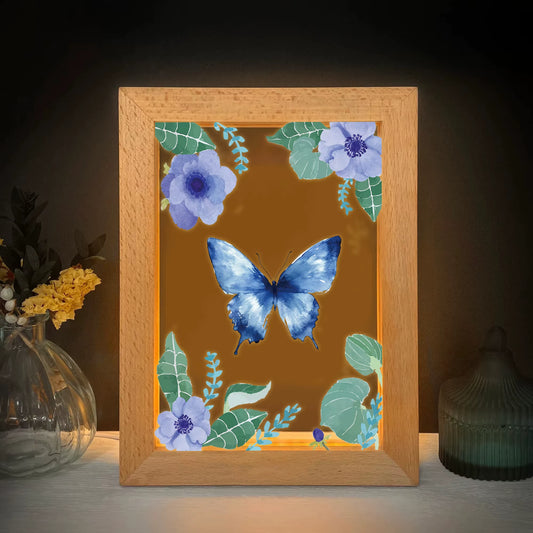 2D Flat Blue Butterfly LED Wood Photo Frame