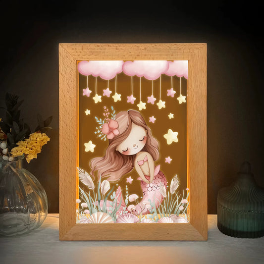 2D Flat Dream Mermaid LED Wood Photo Frame