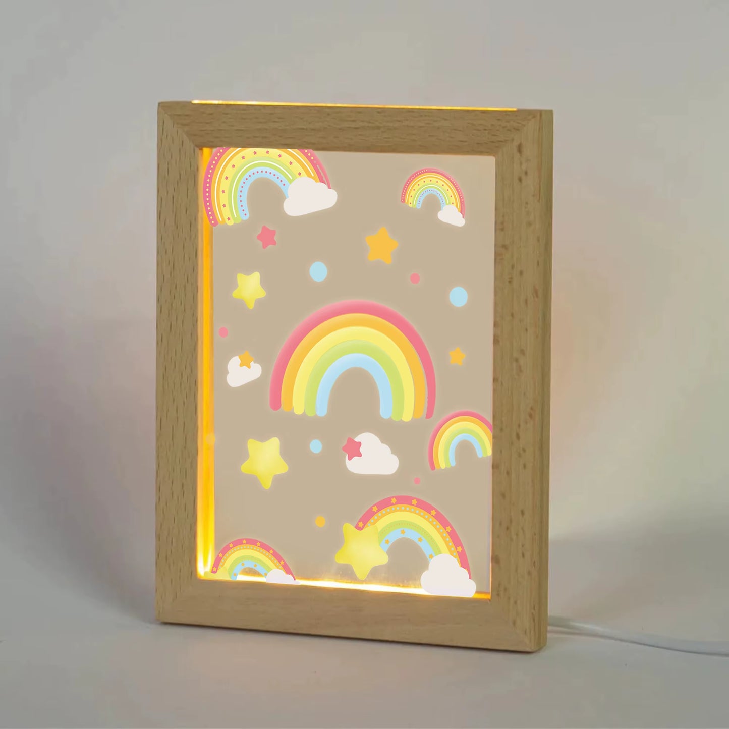 2D Flat Star Rainbow LED Wood Photo Frame