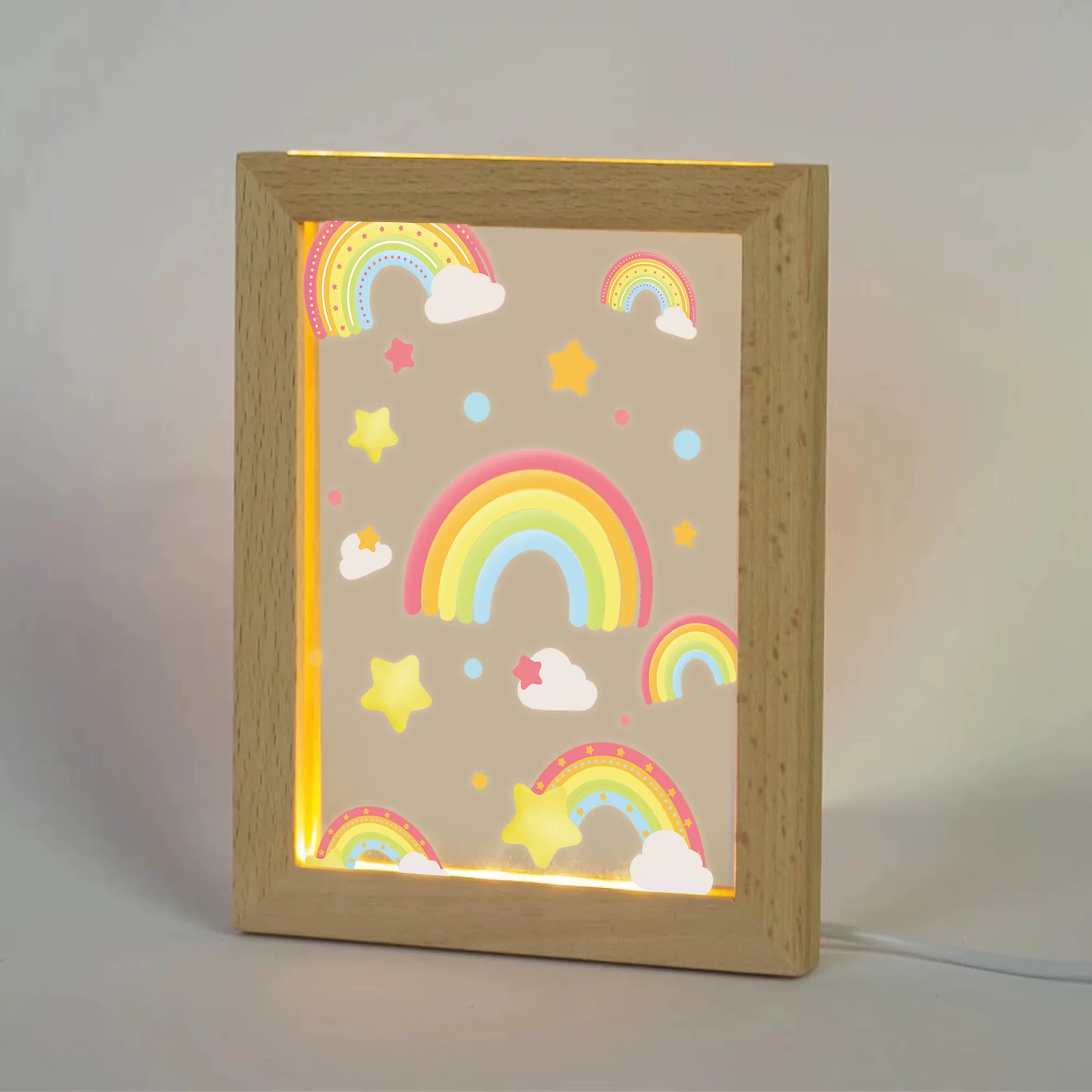 2D Flat Star Rainbow LED Wood Photo Frame
