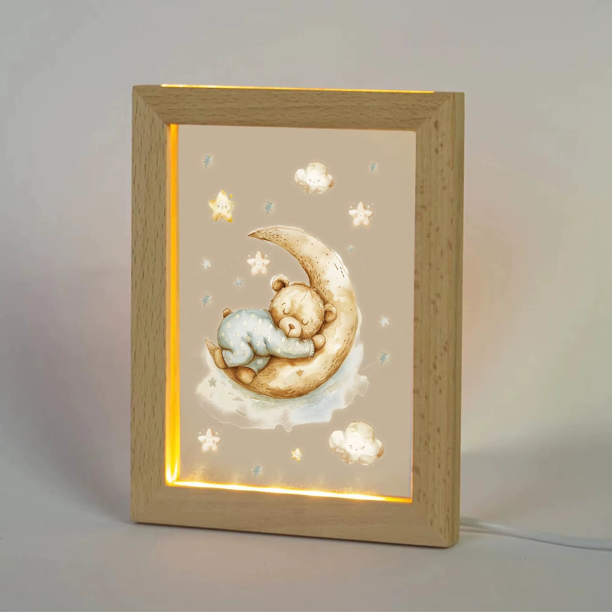 2D Flat Bear LED Wood Photo Frame