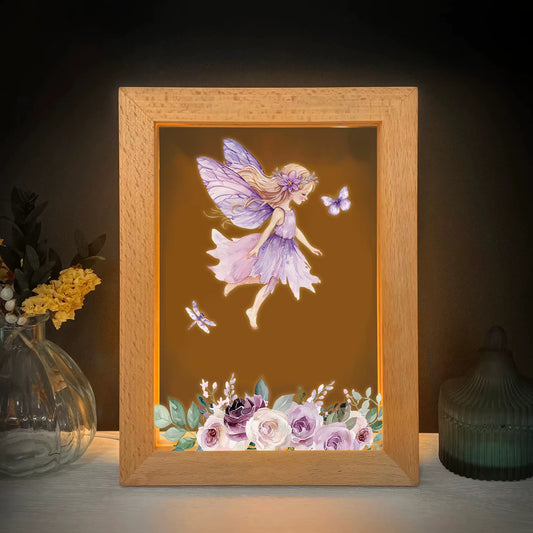 2D Flat Purple Fairy LED Wood Photo Frame