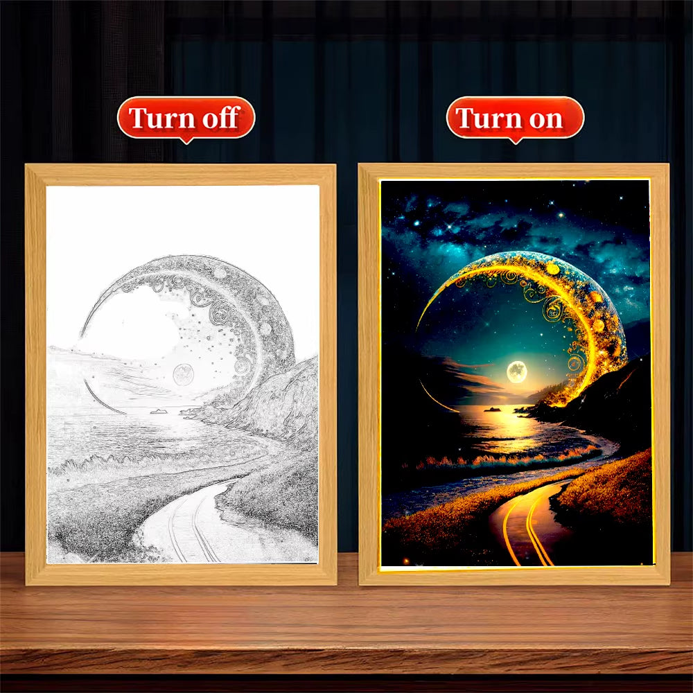 Modern Landscape LED Light Painting Wood Photo Frame