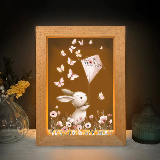 2D Flat Rabbit LED Wood Photo Frame