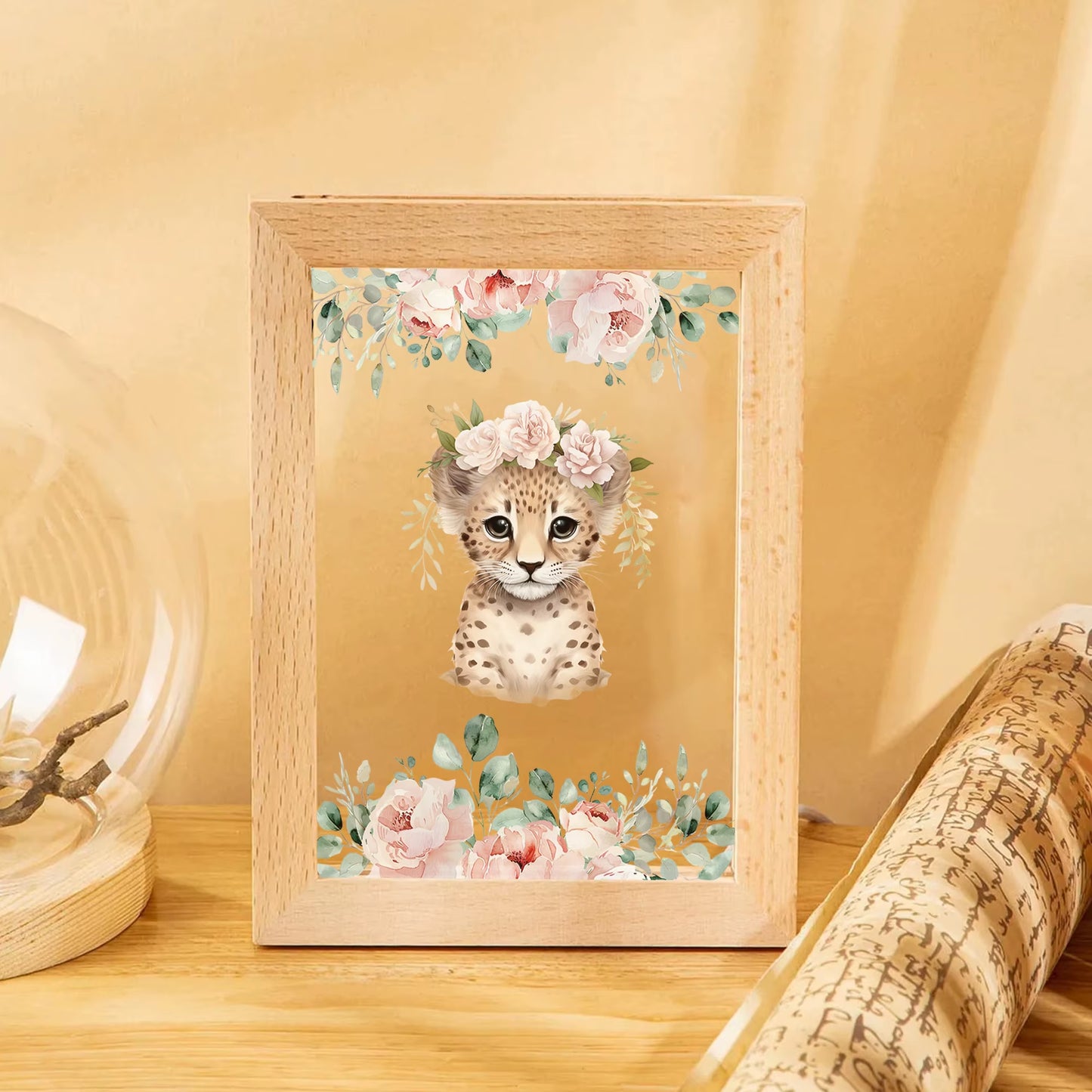 2D Flat Leopard LED Wood Photo Frame