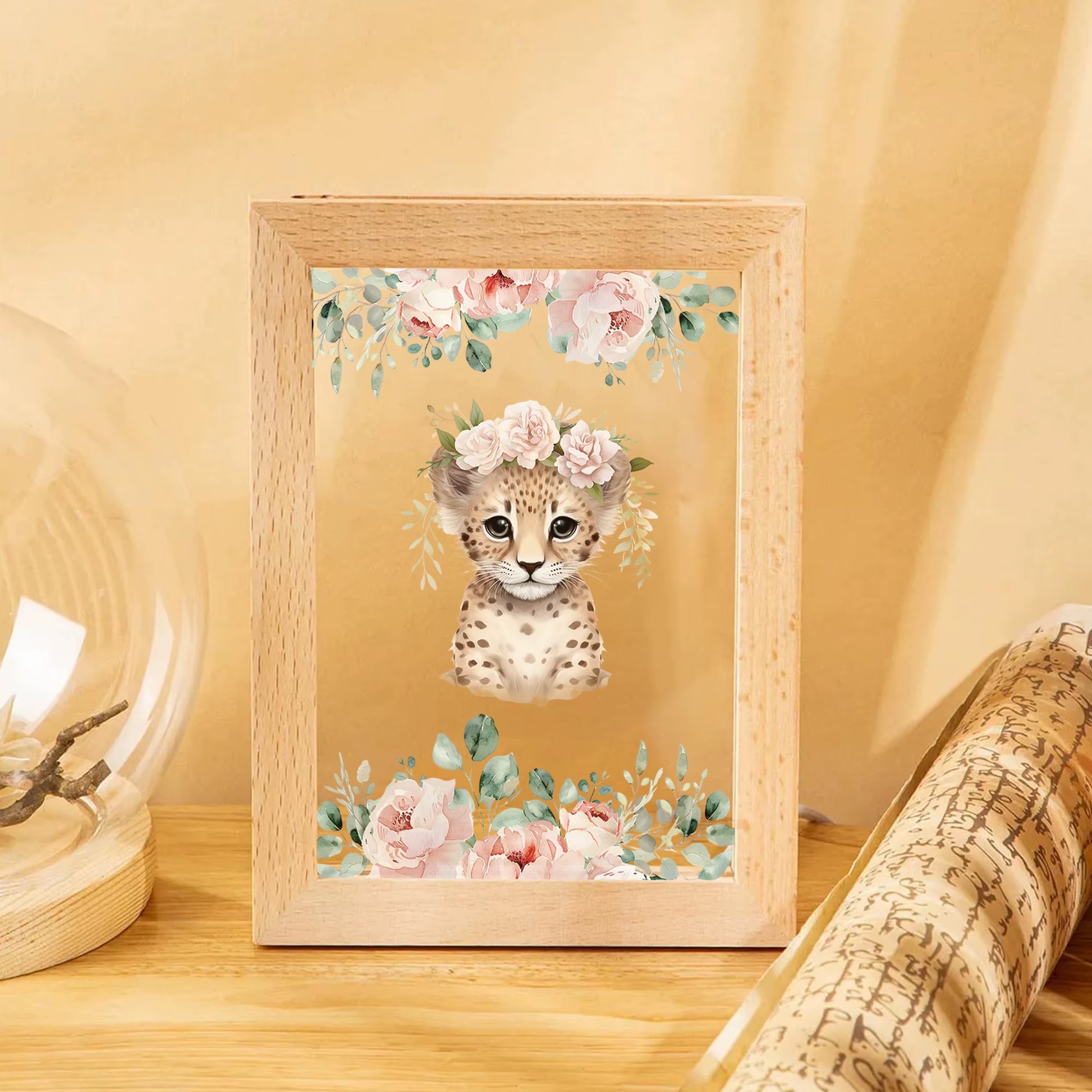 2D Flat Leopard LED Wood Photo Frame