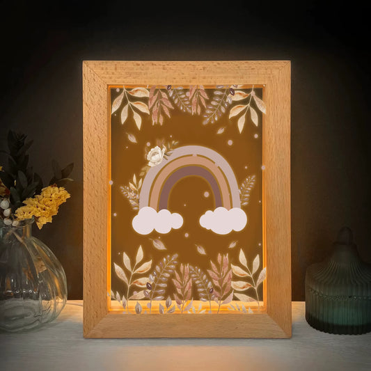 2D Flat Plant Rainbow LED Wood Photo Frame