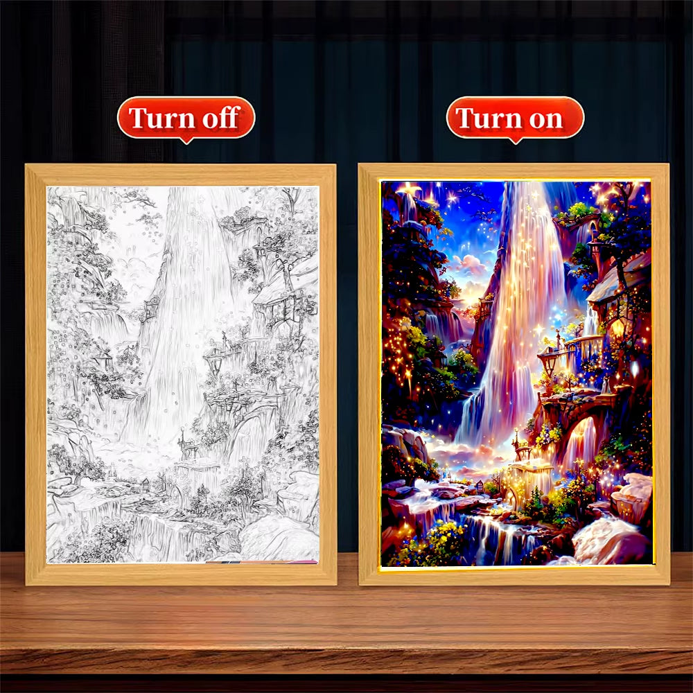 Modern Landscape LED Light Painting Wood Photo Frame