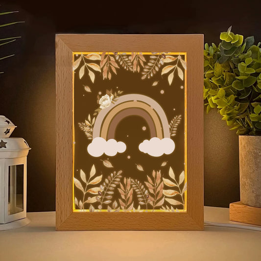 2D Flat Plant Rainbow LED Wood Photo Frame