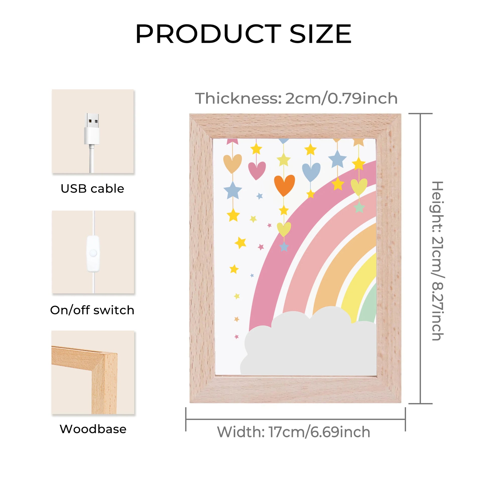 2D Flat Rainbow Cloud LED Acrylic Night Light Wood Photo Frame