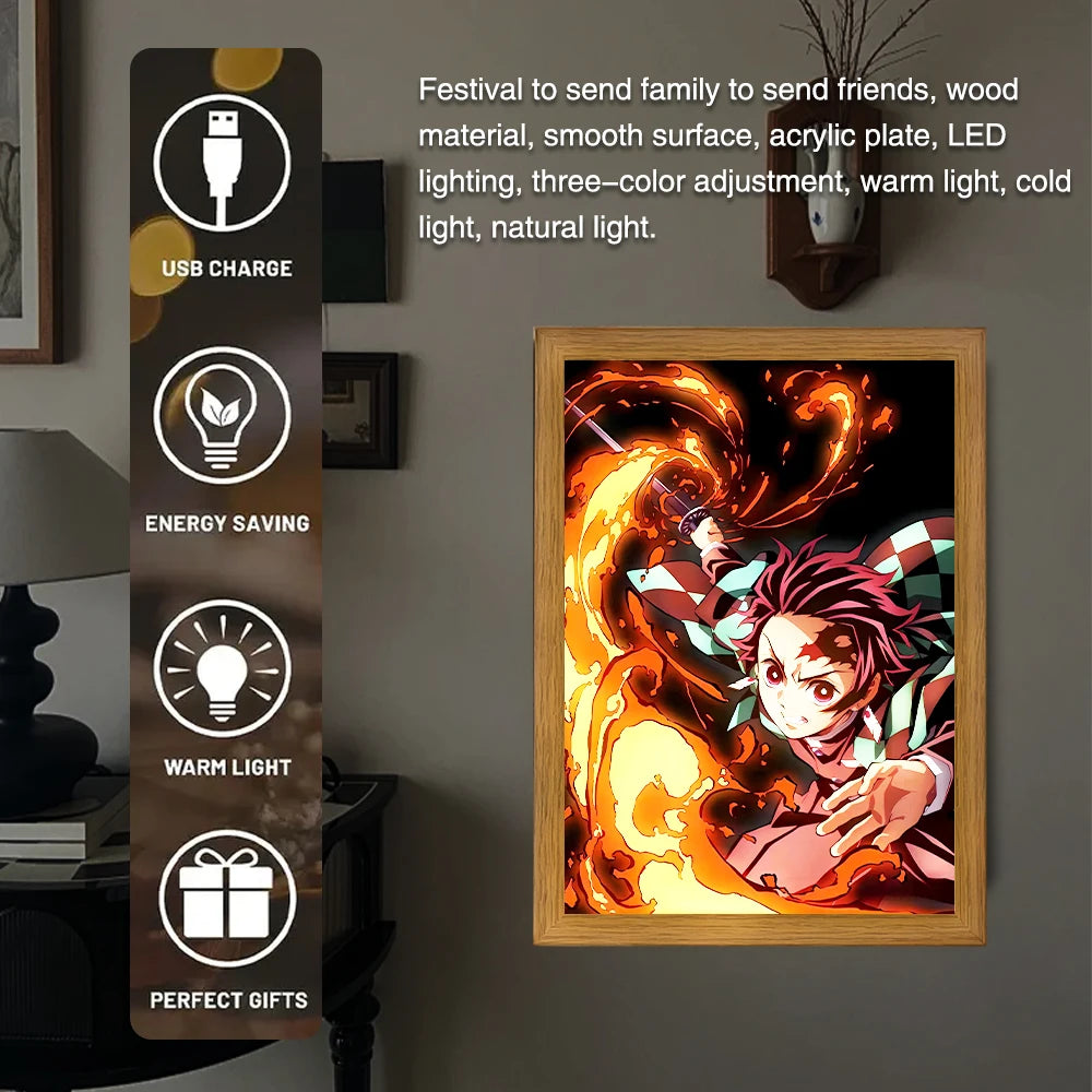Demon Slayer Anime Figure Light Painting Photo Frame