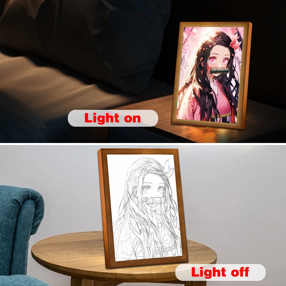Demon Slayer Anime Figure Light Painting Photo Frame